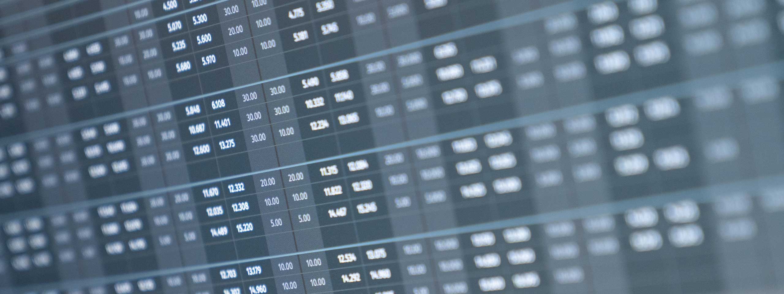 A computer screen displays a data overview with numbers and values arranged in multiple rows and columns.