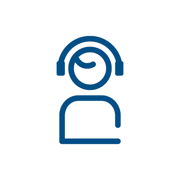 Icon of a person wearing headphones, smiling, set against a simple background.