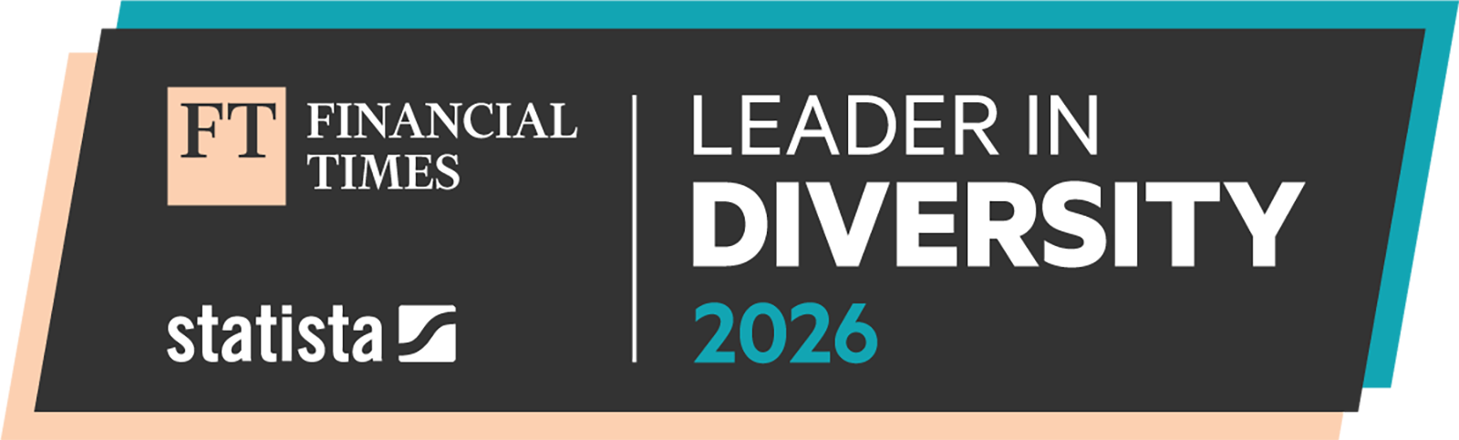 Das Bild zeigt das Logo von Financial Times mit der Auszeichnung 'Leader in Diversity 2025' und dem Statista-Logo.