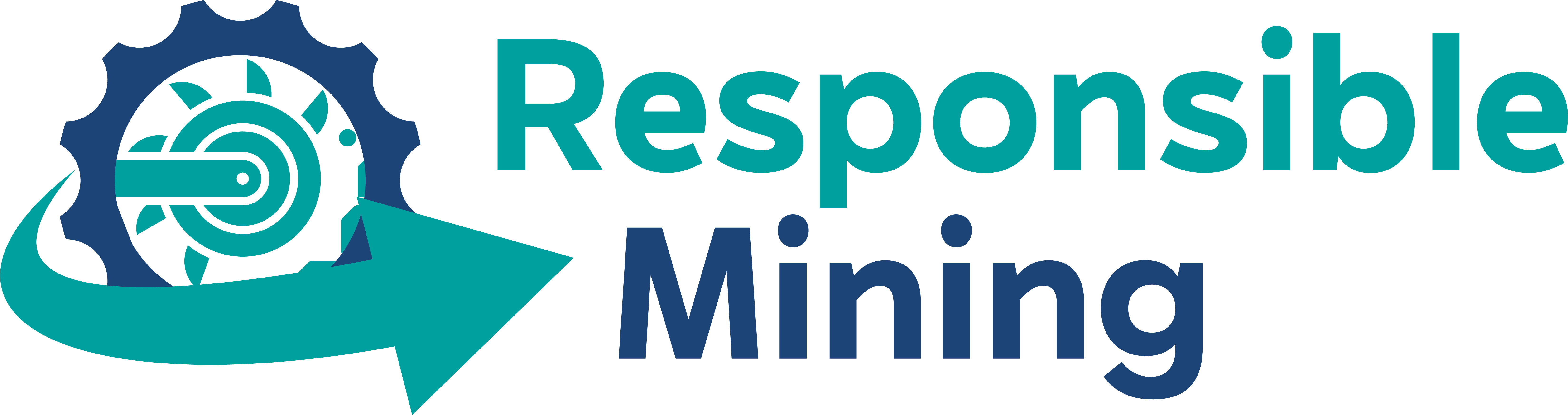 Ein Logo für 'Responsible Mining', das ein Zahnrad und ein kreisförmiges Design in Blau- und Grüntönen zeigt.