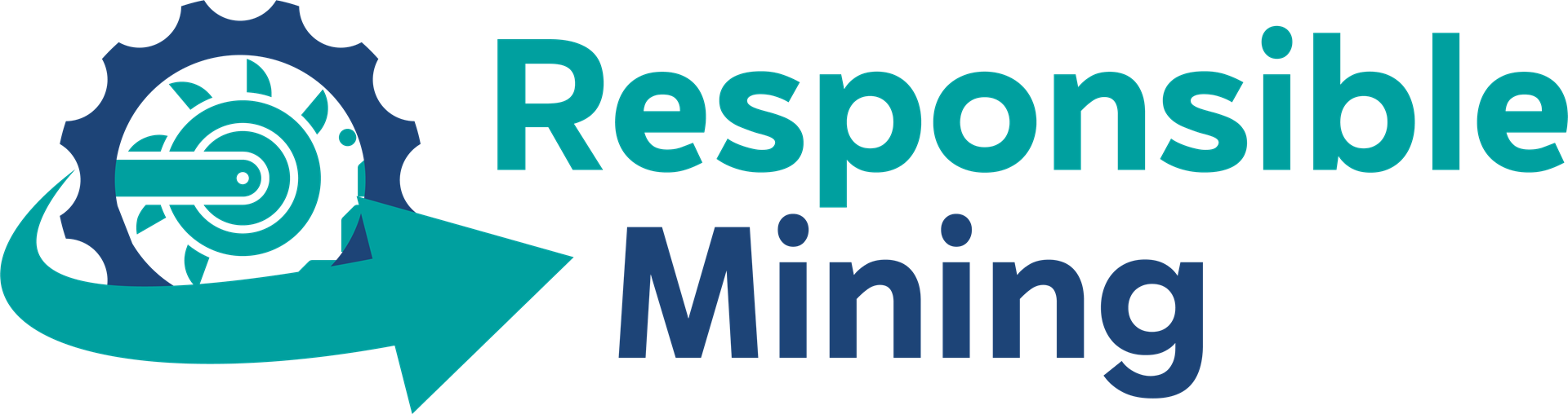 Ein Logo für 'Responsible Mining', das ein Zahnrad und ein kreisförmiges Design in Blau- und Grüntönen zeigt.