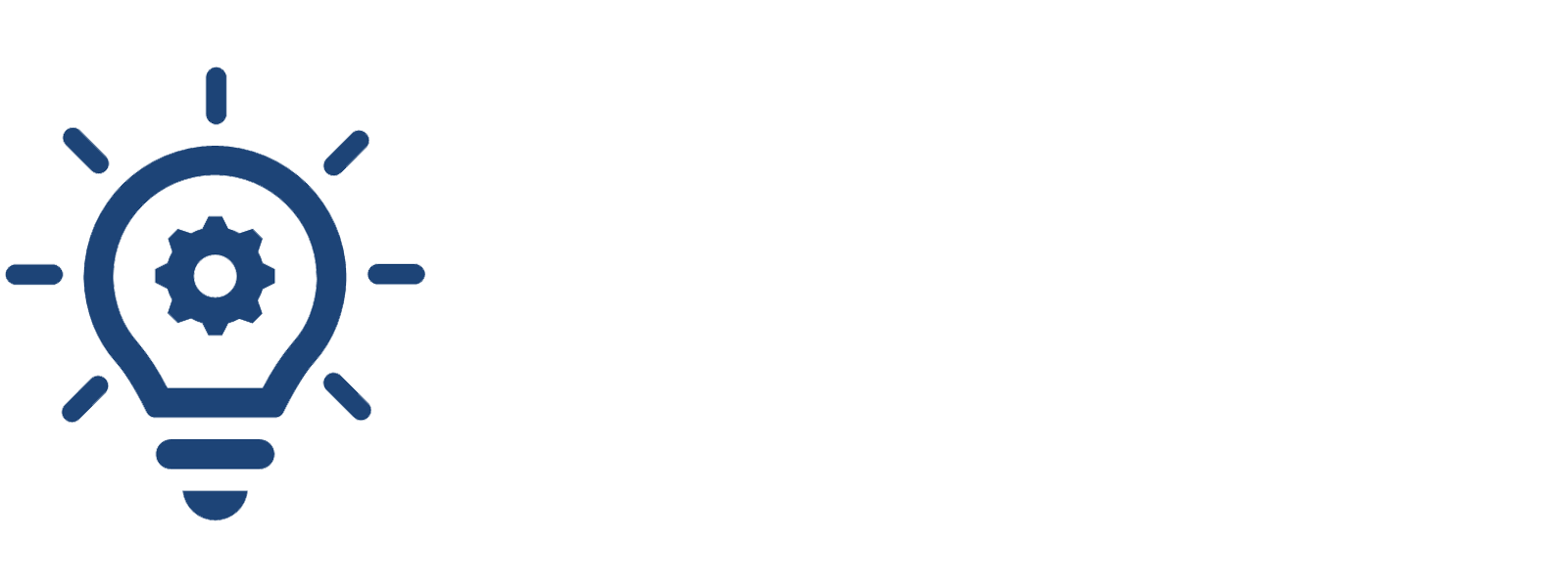 Ein blauer Glühbirnen-Icon mit einem Zahnrad im Inneren, umgeben von Strahlen, symbolisiert Innovation und Ideen.