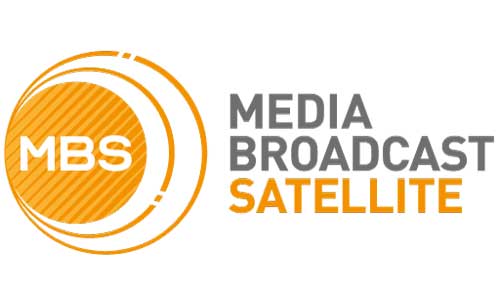 Logo von Media Broadcast Satellite mit den Buchstaben MBS in Weiss auf orangefarbenem Hintergrund.