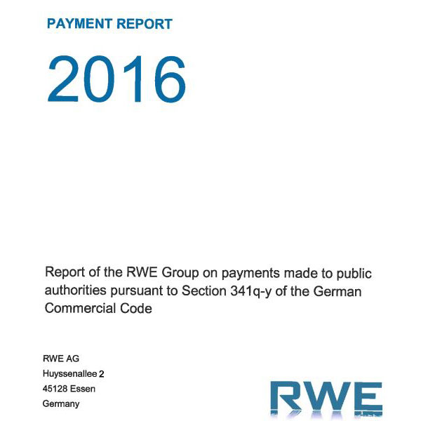 Payment report for 2016 by the RWE Group detailing payments to public authorities.