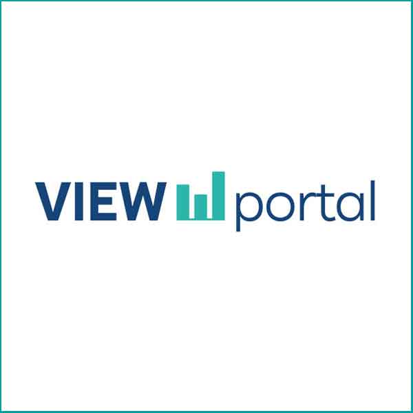 Das Bild zeigt das Logo von VIEWportal, das in blauen und grünen Farben gestaltet ist.