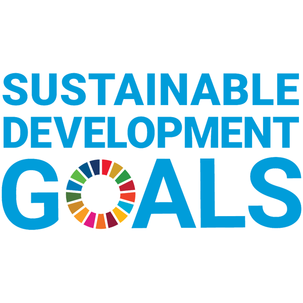 Text depicting Sustainable Development Goals with a colourful circular graphic in the centre.
