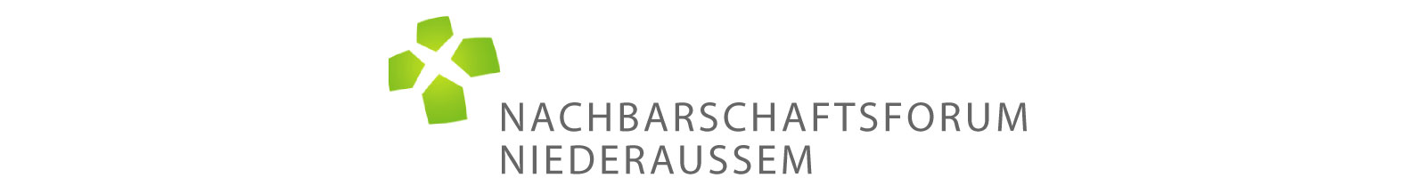 Logo des Nachbarschaftsforums Niederaussem mit grünen Blättern und grauem Text