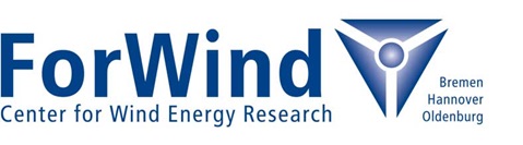 Logo von ForWind, Zentrum für Windenergieforschung, mit Standorten Bremen, Hannover und Oldenburg.