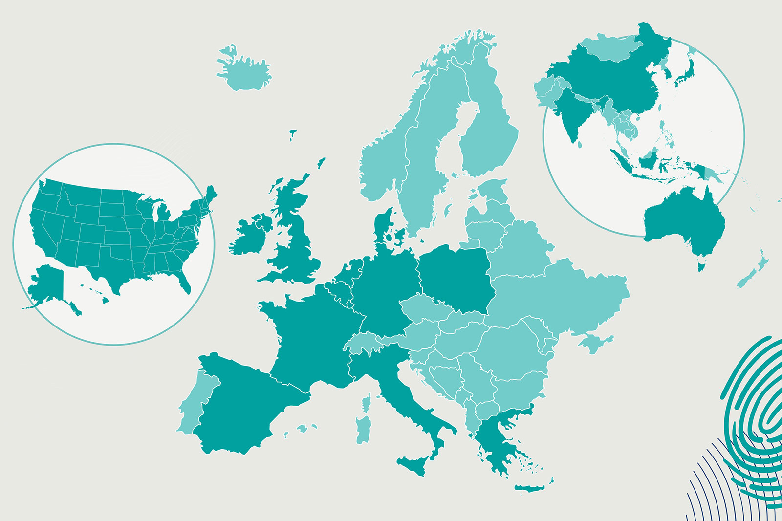 Eine Kartenansicht von Europa, die auch Teile der USA und Asien zeigt. Die Länder sind in verschiedenen grünen Farbtönen eingefärbt.