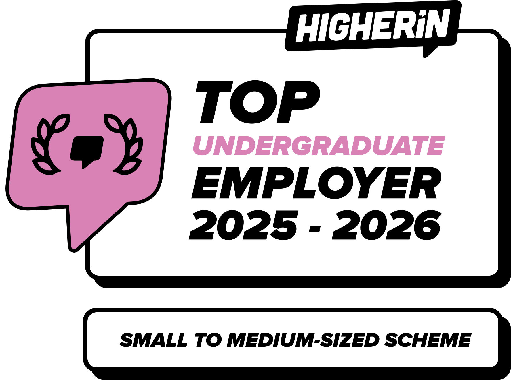Das Bild zeigt ein Auszeichnungsschild mit der Aufschrift 'TOP UNDERGRADUATE EMPLOYER 2025 - 2026'.